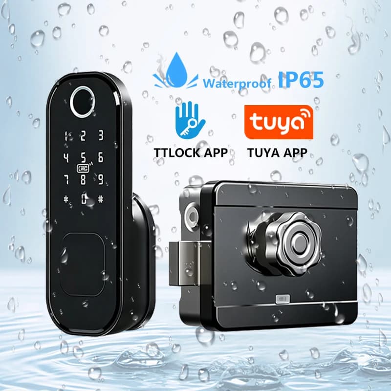 Tuya App Control Smart Lock for Outdoor Iron Door Fingerprint Digital Touch Screen Code Key Stainless Steel Cloud WIFI