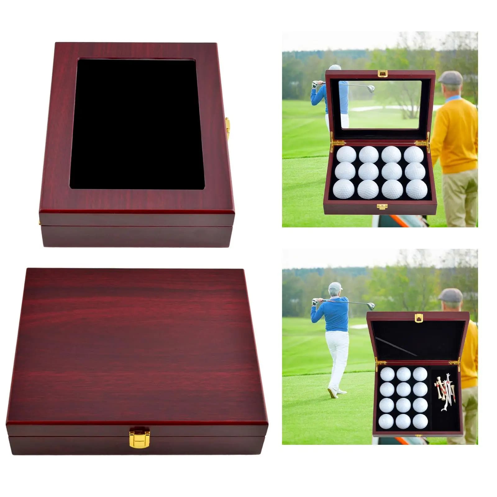 Scatola portaoggetti in legno per esposizione di palline da golf Organizzazione a 12 fori Robusto colore rosso