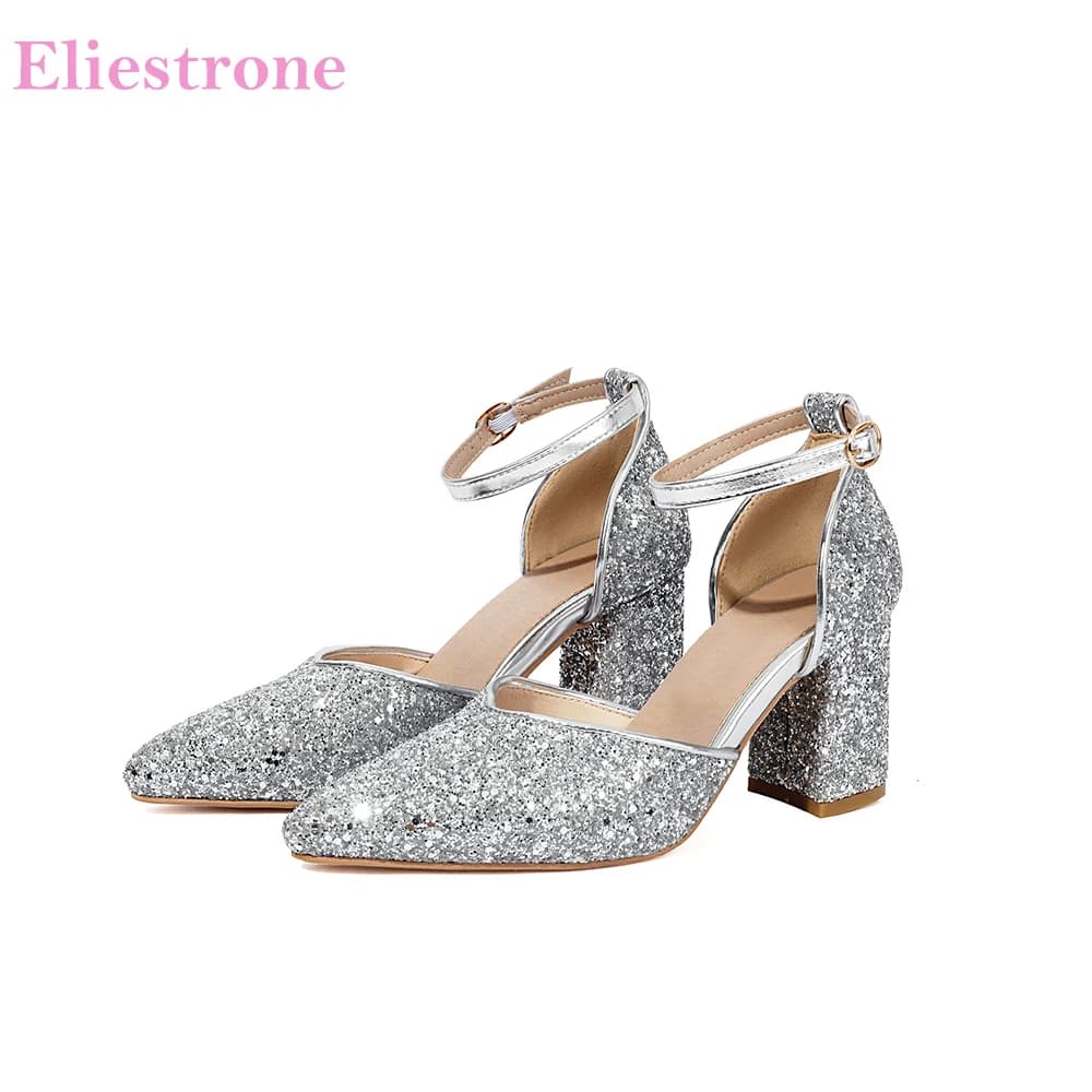 Sandali Donna Scintillanti Estivi 2026 con Tacco Alto 7cm, Scarpe da Ufficio e da Festa, Taglie Forti 11 45 48, Suola Antiscivolo