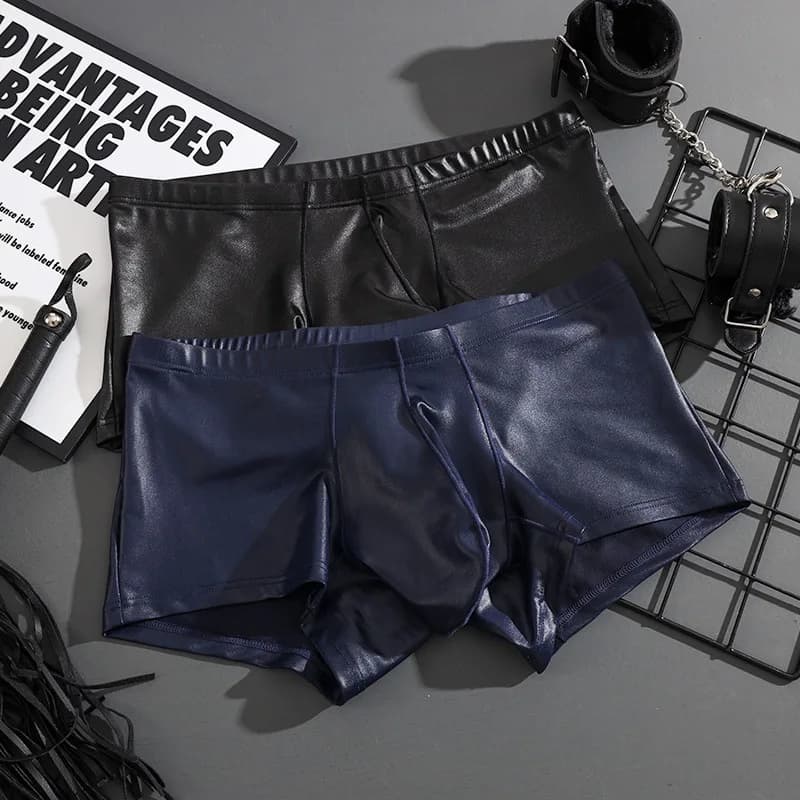 Men's Boxers Pu Leather Panties High Elastic U Convex Pouch Lingerie Underpants Thin Breathable Boxers Bikini Slip Homme