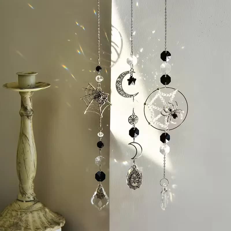 Handmade Golden Decorative Hanging Window Fairy Lights Garden Rainbow Maker Crystal Design Dream Catcher Durably Crafted Ornamen
