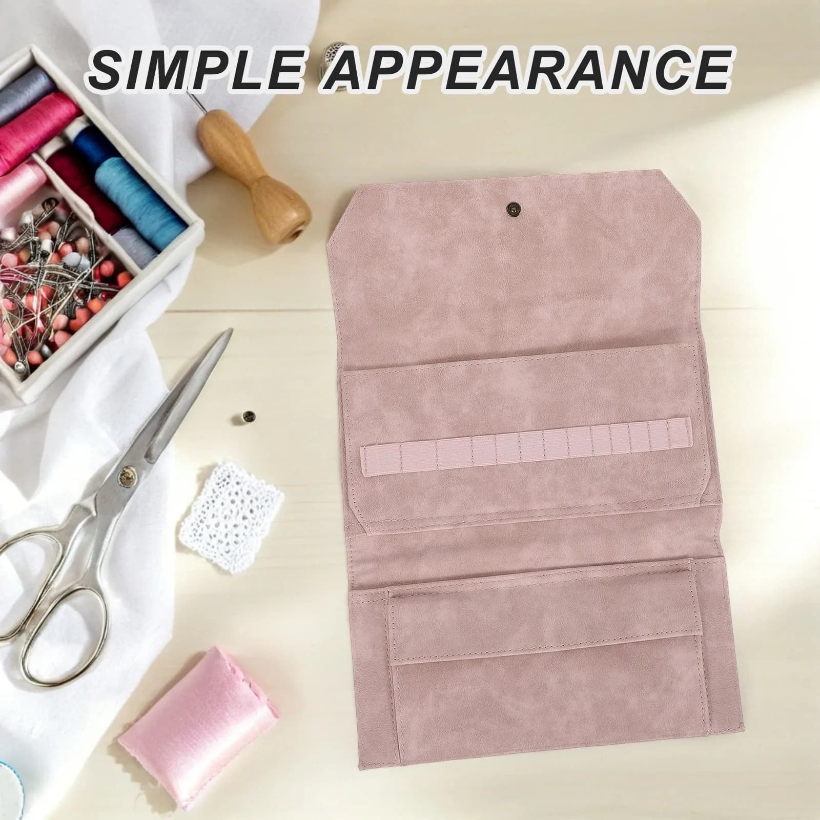 Ring Pin Storage Bag Circular Knitting Needles Case Hand Sewing Container With 13-Slot Loops Snap Button Crochet Hook Organizer