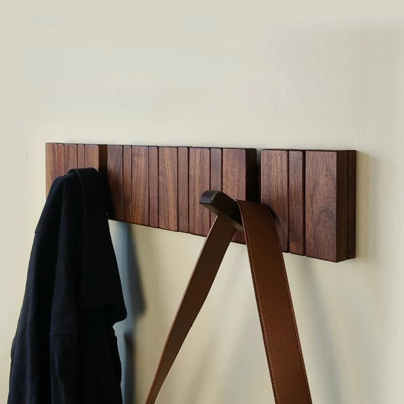 Solid Wood Coat Hooks Wall Mounted Magnetic Attraction Hook Clothes Hat Storage Organize Supplies Indoor Black Walnut Beech Rack