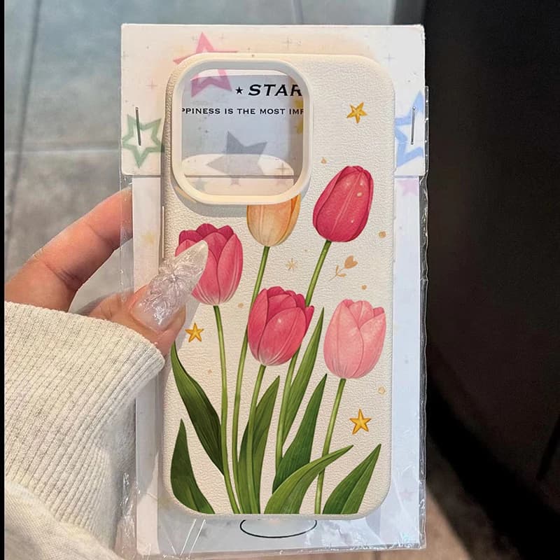 Custodia per telefono modello tulipano rosa fiori e stelle Lichee per iPhone 17 16 15 14 Pro Max 12 11 13 XS X 16 Plus 16e Cover antiurto