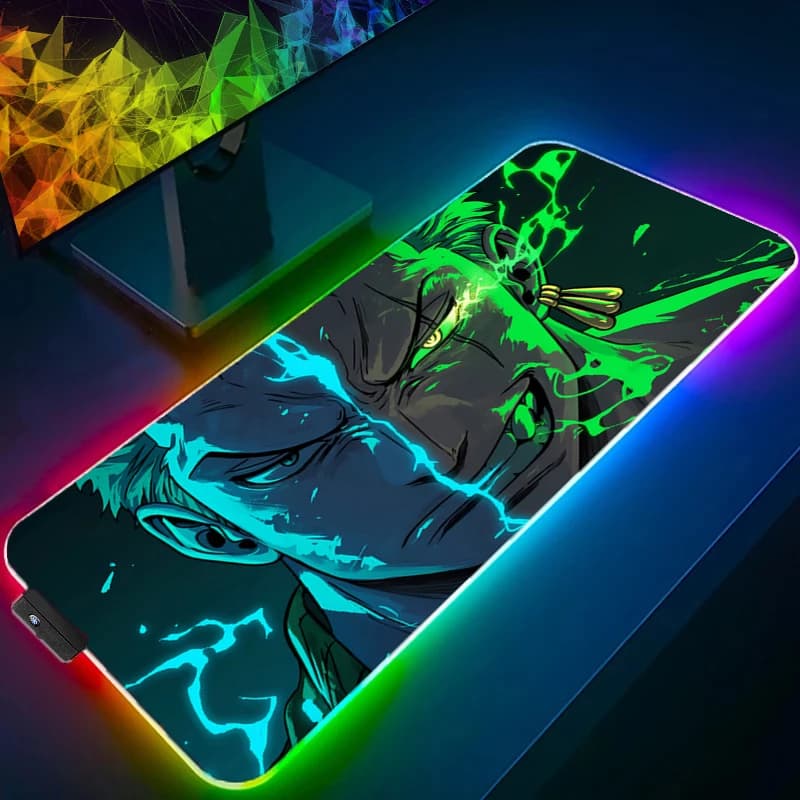 ONE PIECE Zoro Mouse Pad RGB Accessori da gioco Gabinete Gamer PC Computer Scrivania Zerbino Retroilluminazione Tastiera Tablet Anime Mousepad LED