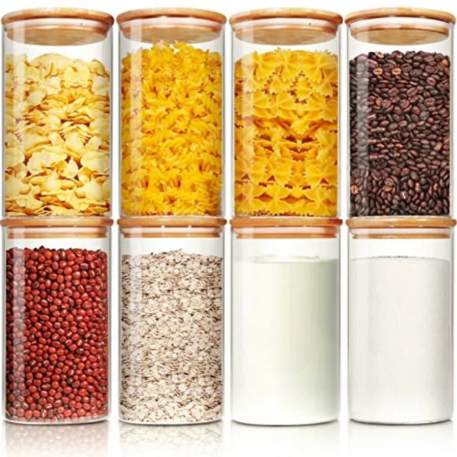 Glass Jars with Bamboo Lids 28 floz [Set of 8], Glass Canisters with Airtight Lids, Glass Food Storage Containers for Pasta, Oa