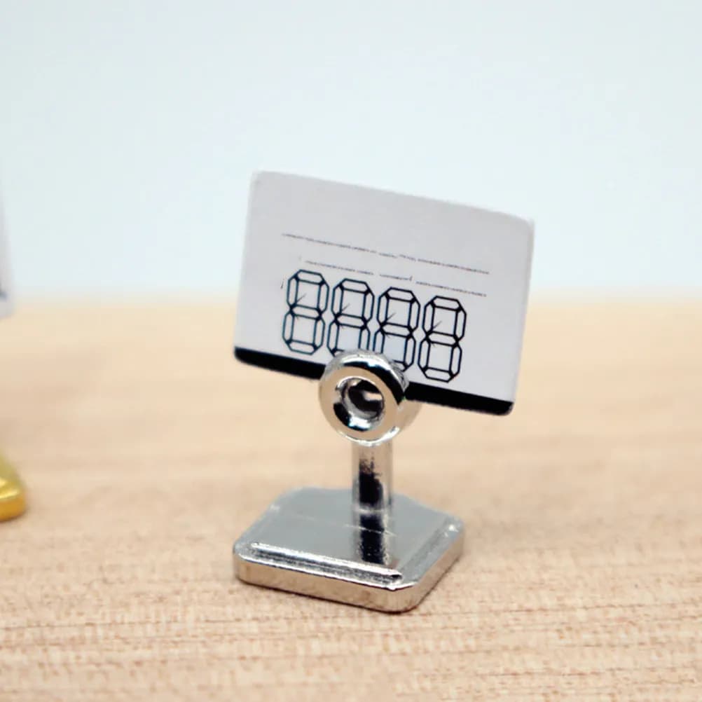 12 Pezzi Mini Espositori per Cartellini Prezzi in Lega, Porta Etichette per Decorazioni di Case delle Bambole e Micro Paesaggi, Accessorio per Etichette in Miniatura