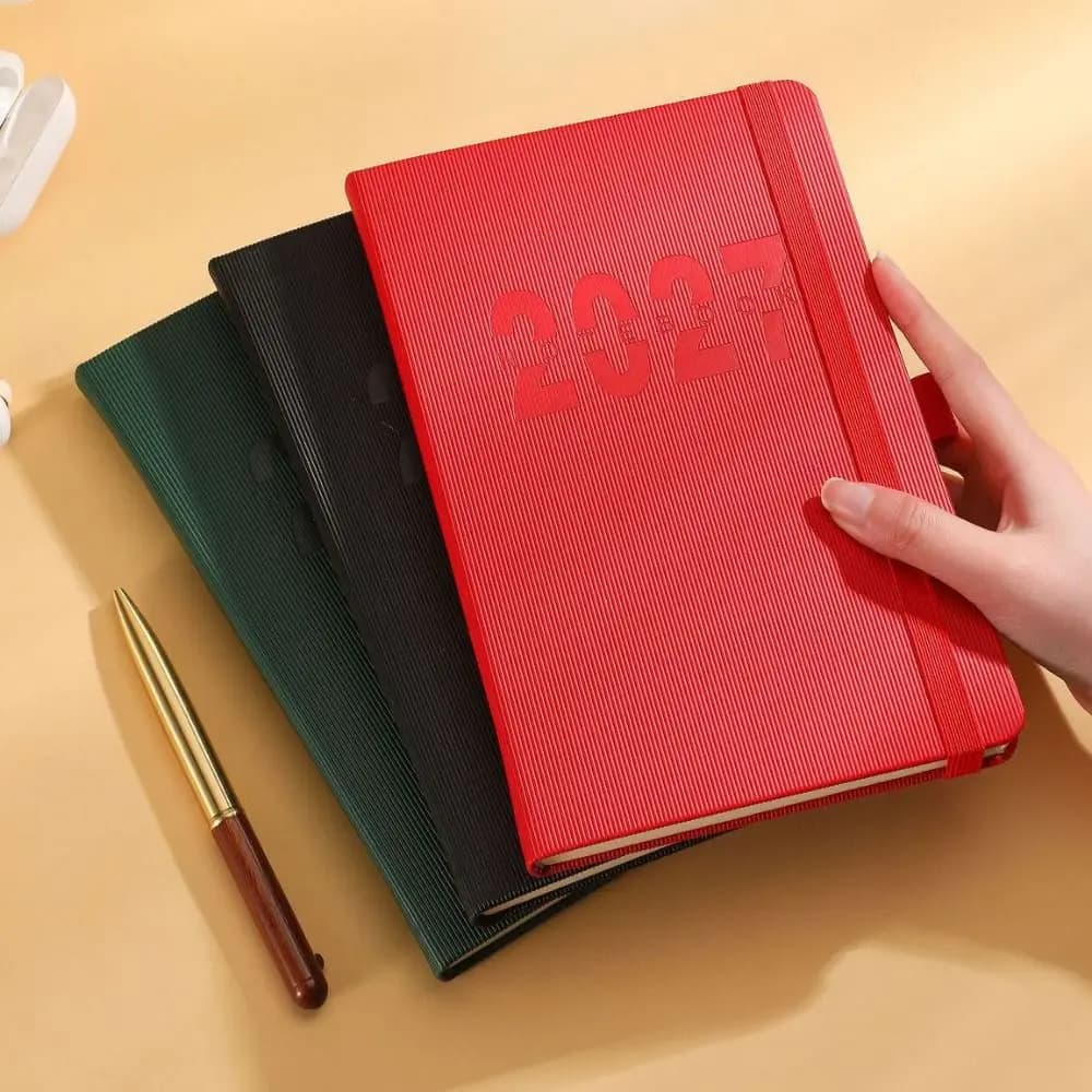 English 2027 Schedule Planner Notepad 12 Months Efficiency To-do List Notebook Leather Cover Portable Personal Schedule Journal