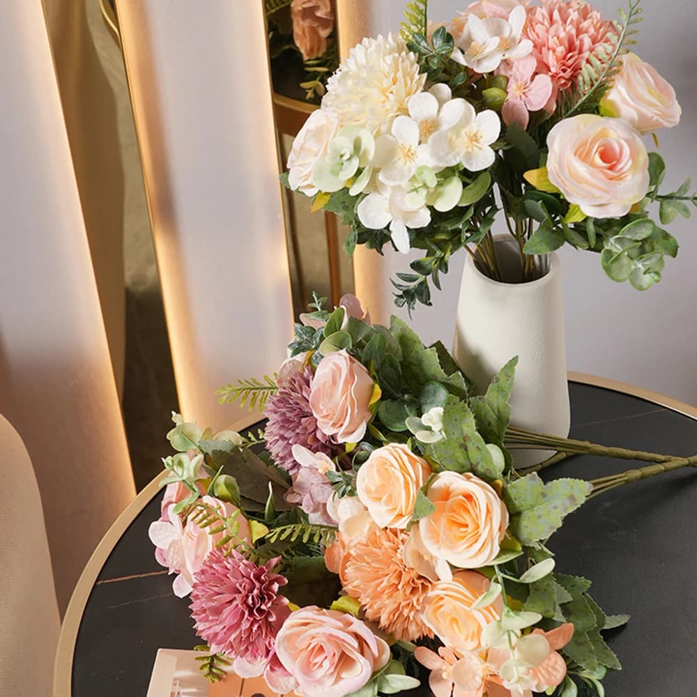 1/3PCS Fiori Artificiali Rose di Seta Peonia Bouquet Ortensia Garofano Vaso Casa Festa di Nozze Autunno Decorazione FAI DA TE Piante Finte