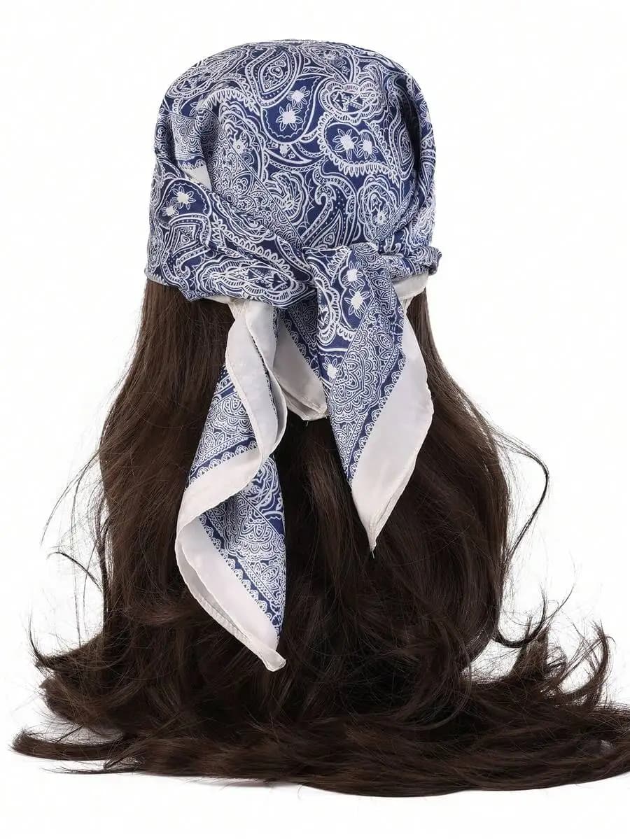 27 Inch Vintage Paisley Print Square Head Scarf Satin Hair Wrap Bandana For Women Men Unisex