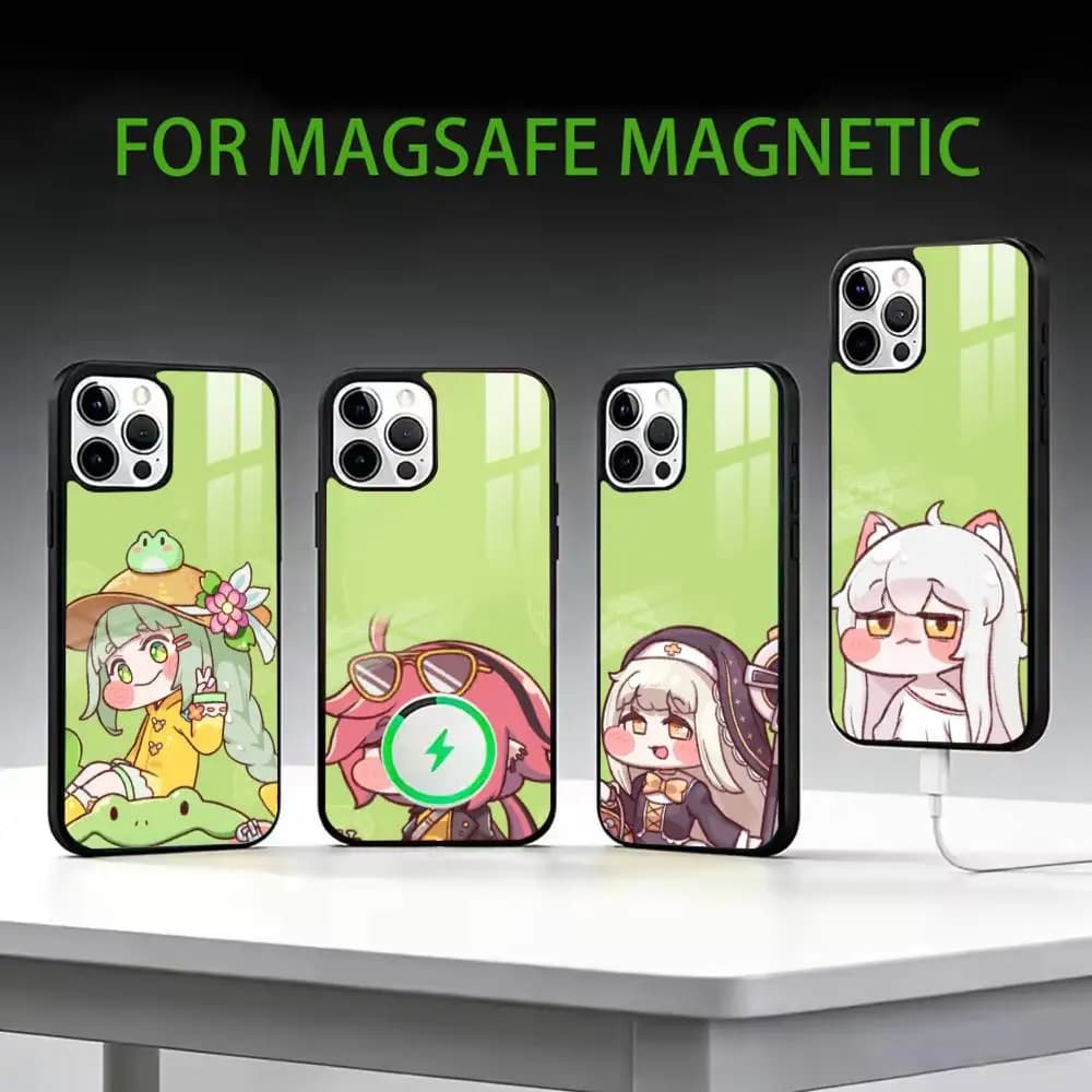 Custodia per telefono Game T-Trickcal Chibi Go per iPhone 17, 16, 15, 14, 13, 12, 11 Plus, Pro Max, magnetica per ricarica wireless MagSafe