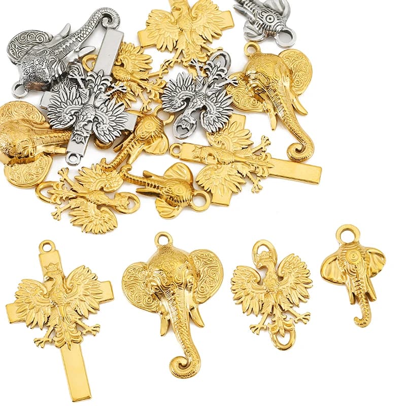 5pcs Stainless Steel Retro Cross Eagle Elephant Head Charms Handmade Pendant for DIY Women Necklace Jewelry Making Supplies
