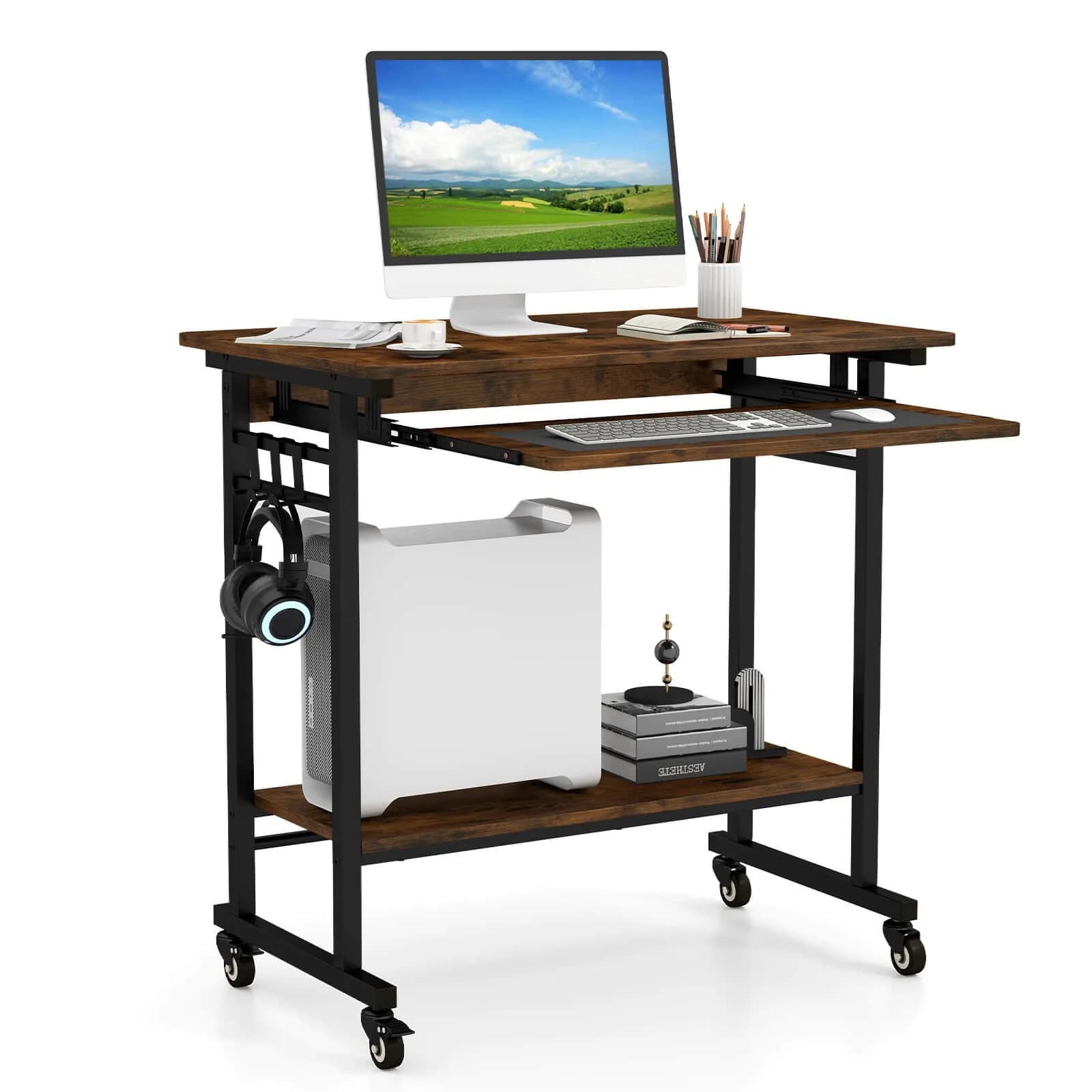 Carrello per laptop con scrivania e tastiera estraibile