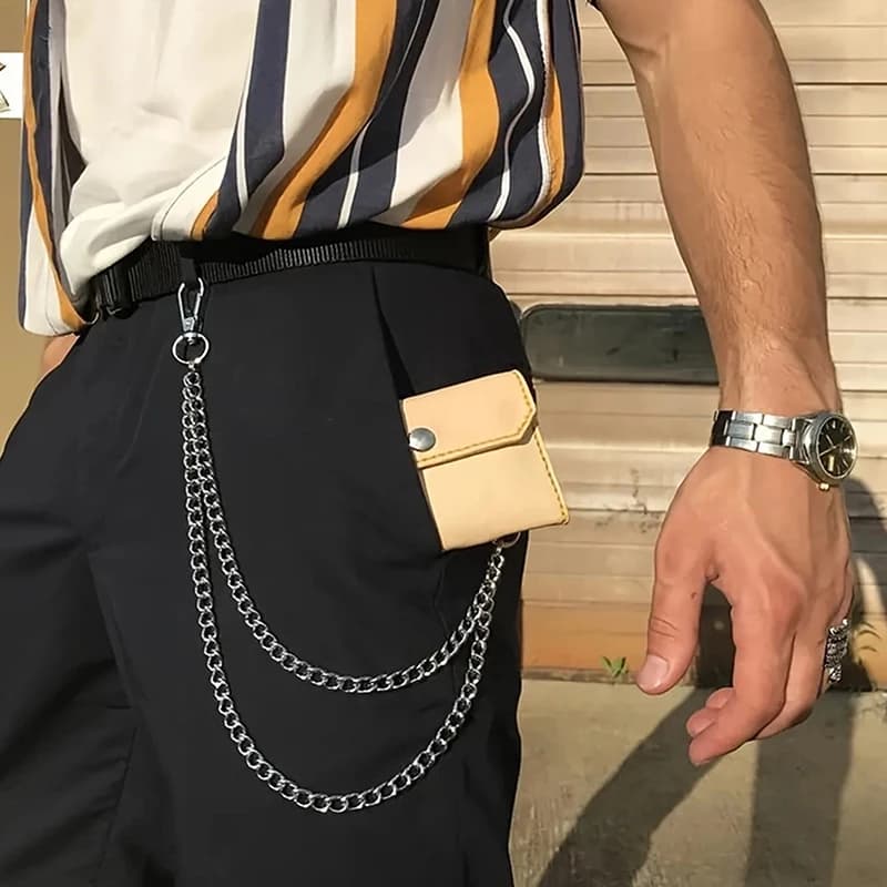 1pc Fashion Trousers Pant Waist Metal Chain Keychain 2/3Layer Punk Hip-hop Long Metal Belt Chain