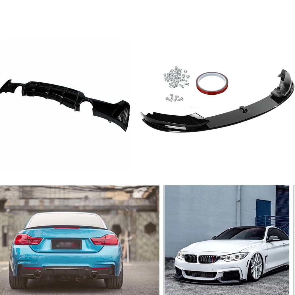 Diffusore Posteriore + Spoiler Inferiore Paraurti Anteriore Protezione Lama Splitter per BMW Serie 4 F32 F33 F36 435i M Sport 2014-2020