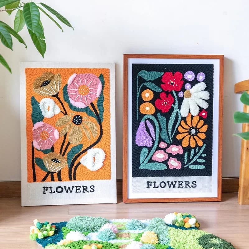 40*60cm Flower Punch Needle Embroidery Kit Set Home Decor Yarn Stitch Tufting Kit