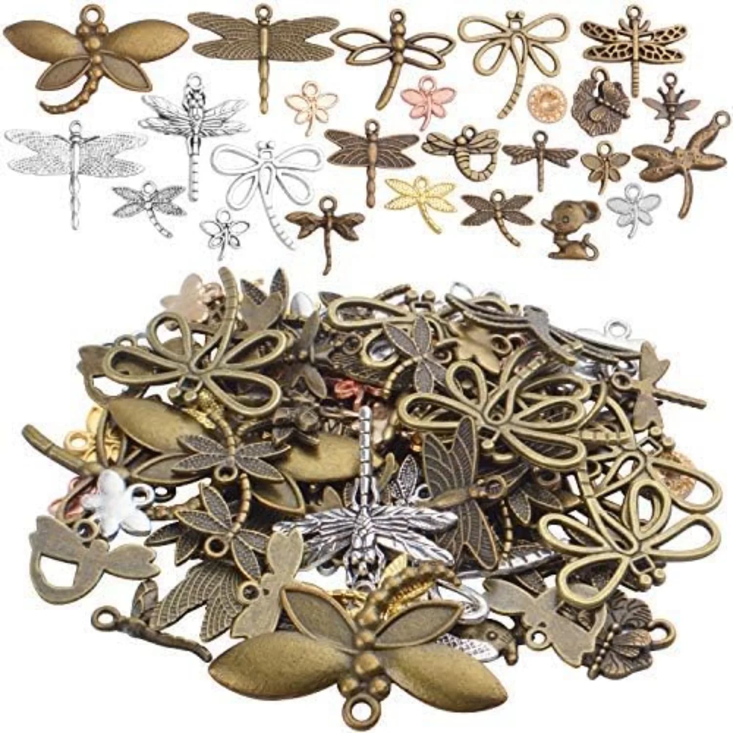 100g (50-80 pezzi) stili misti ciondoli libellula lega tibetana pendenti insetti vintage per la creazione di gioielli braccialetto collana fai da te
