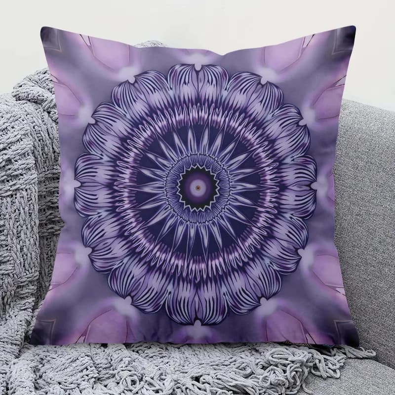 1pc 2D Flat (Pillow Not Included) Purple Mandala Flower Cushion Cover Short Plush Meditation Decor Throw Pillow Case