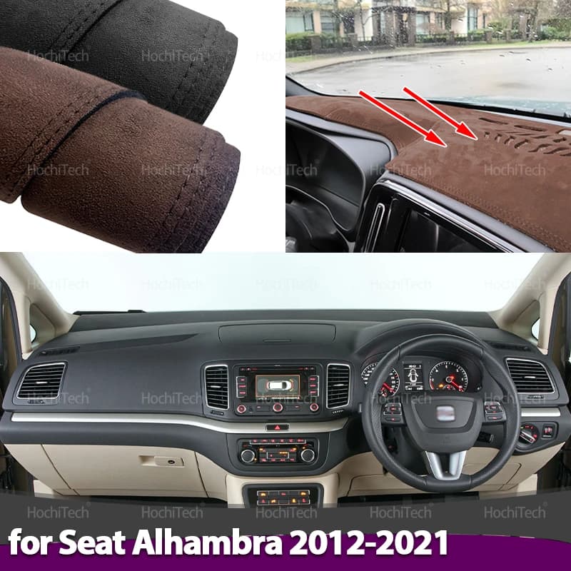 For Seat Alhambra 2012-2021 Auto Dash Zerbino Black Leather/ Brown Crusade Leather Cover Dash Zerbino Pad Parasol Accessories 2012 2013