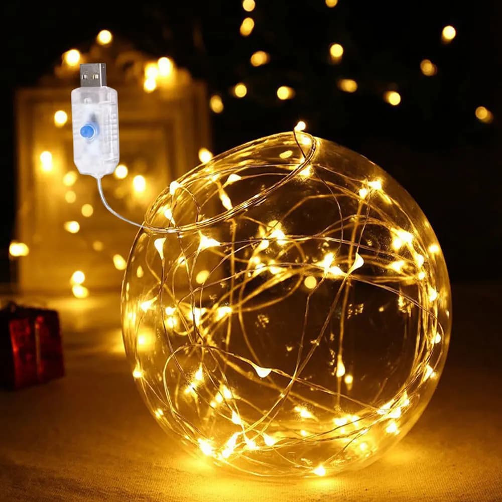 Lucine a led in filo d'argento alimentate tramite USB, luci da esterno impermeabili, ghirlanda per decorazioni fai da te, vacanze, matrimoni, feste di Natale
