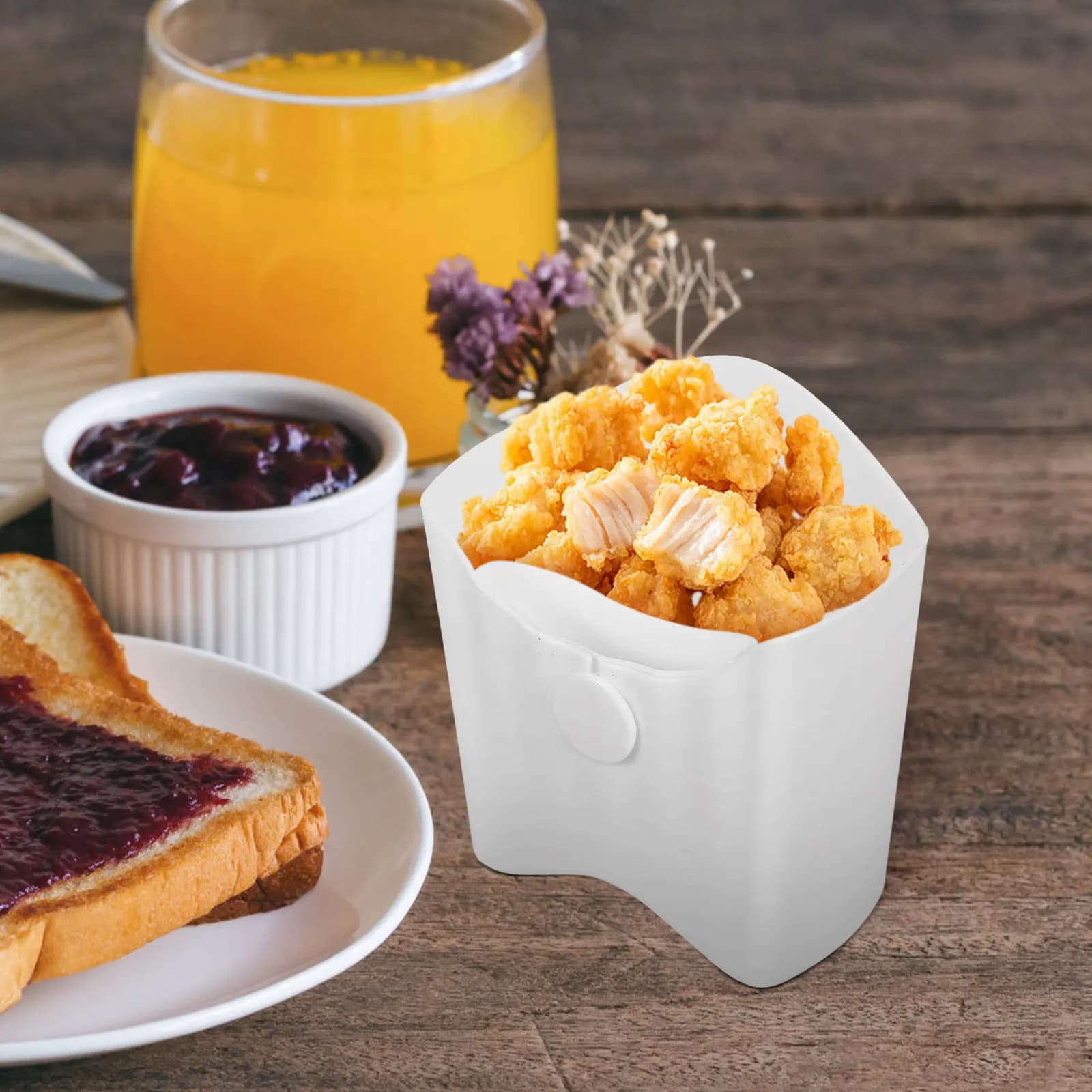 Reusable Multipurpose Snack Cup French Fry Box Salad Container Portable Lightweight White Food Holder for Outdoor Travel Daily