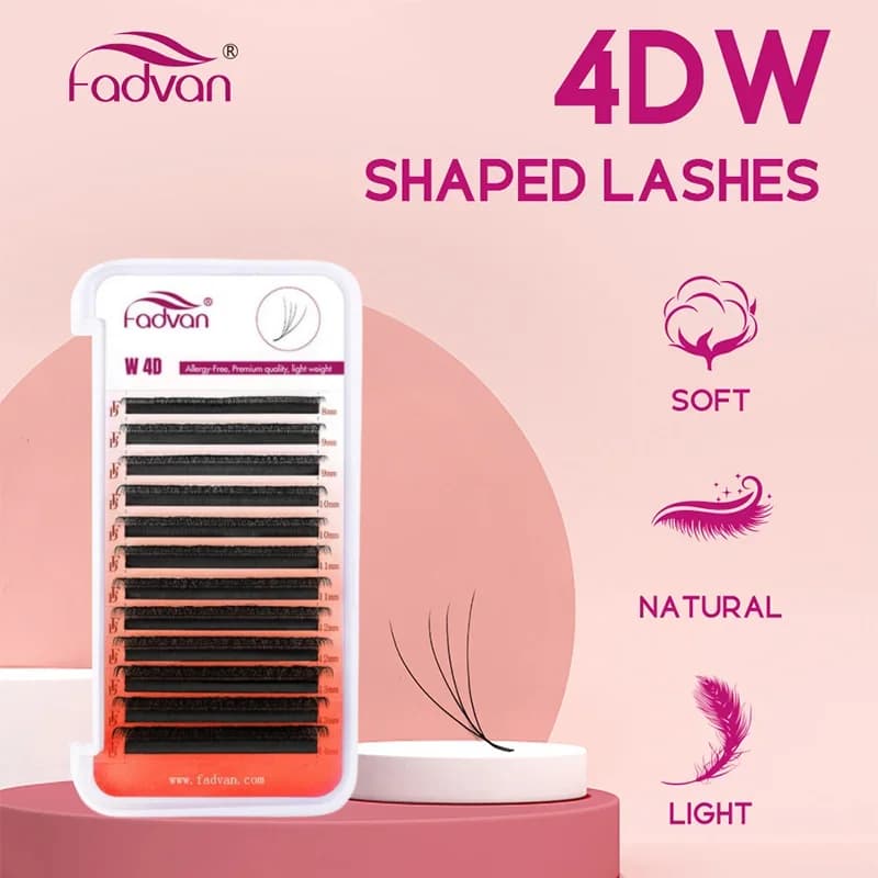 Extension 4D W-shaped eyelashes, C/D curvature, preformed volume, soft, foamed effect, mink, easy to apply, natural fake eyelashes