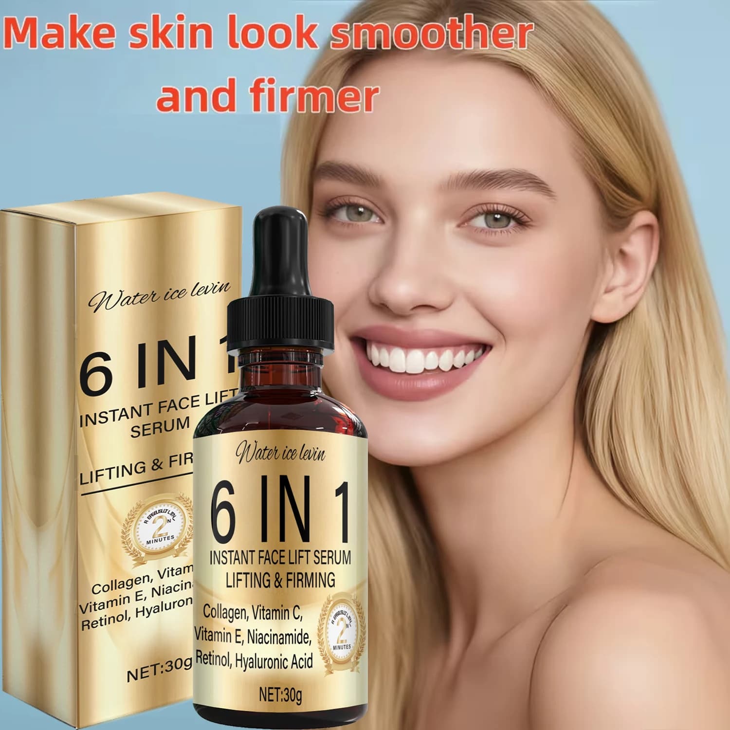 Siero Lifting Face 6 in 1 with Hyaluronic Acid and Retinol, Rassodante and Hydratante, 30g Buy 1 and Get 1 Free, Fast Shipping
