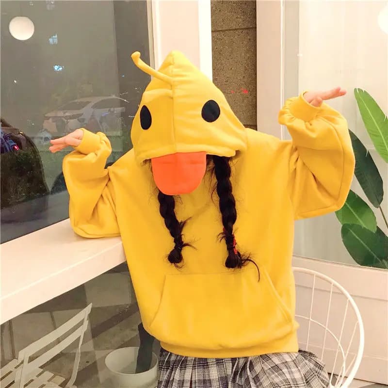 Deeptown Kawaii Anatra Felpe con cappuccio da donna Manica lunga Carino Top Emo Vestiti Coreano 2023 Moda Inverno Giallo Casual Pullover Ragazza morbida