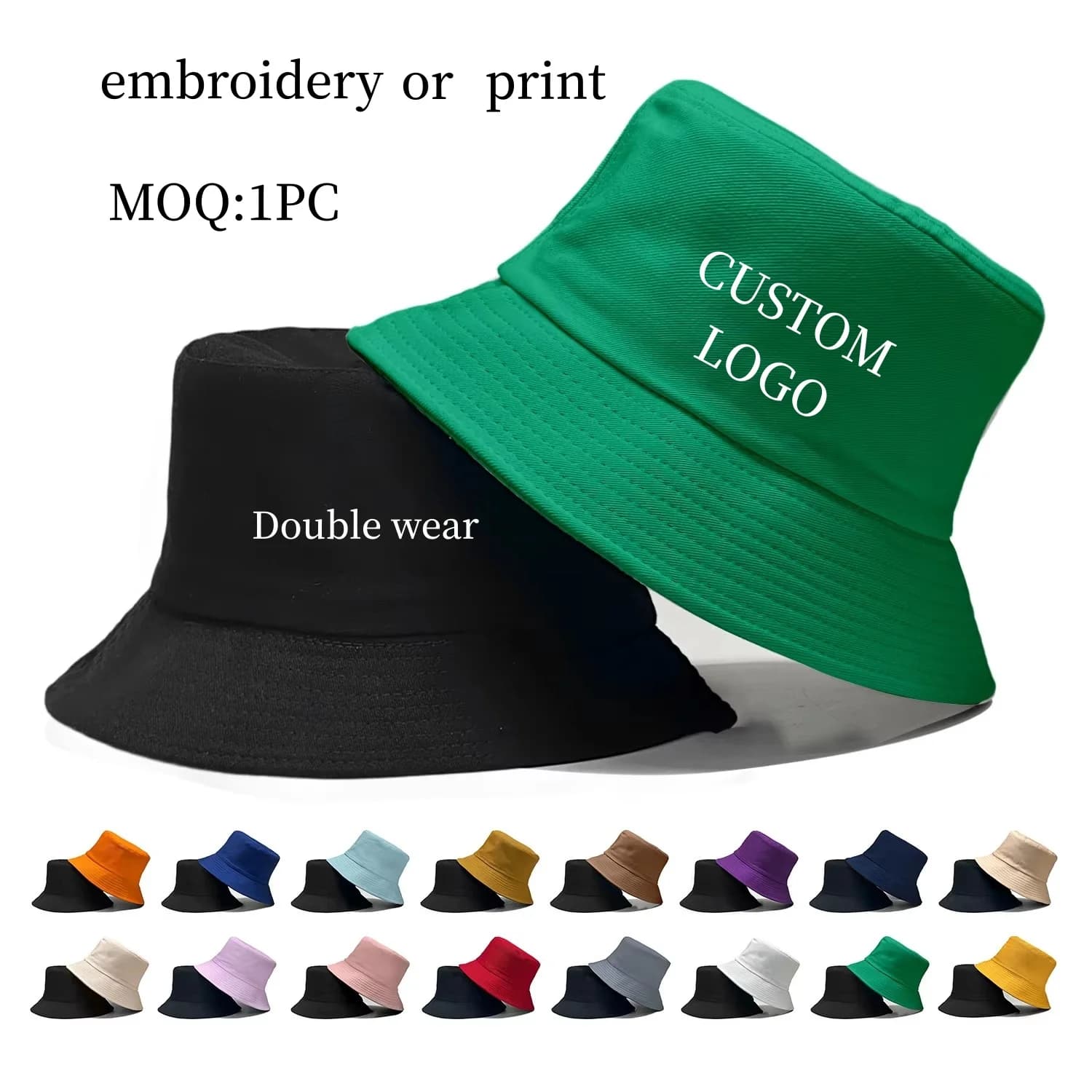 Double side fisherman cap with custom logo Spring Summer Beach fisherman hat for outdoor sun Woman Men Bob Panama in pure cotton