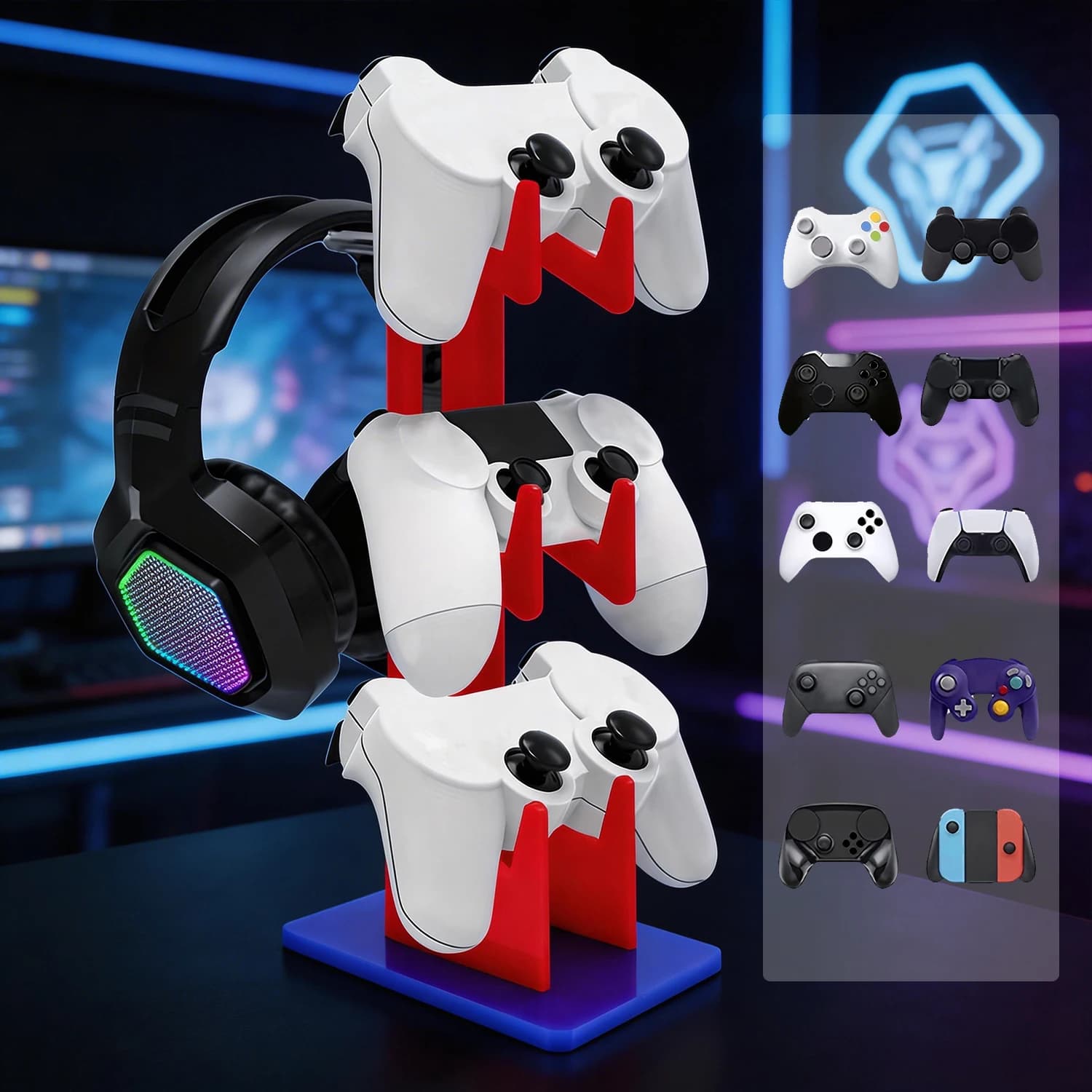 Supporto universale per cuffie da gaming a tre strati, adatto per controller Xbox, PS4, PS5, Switch