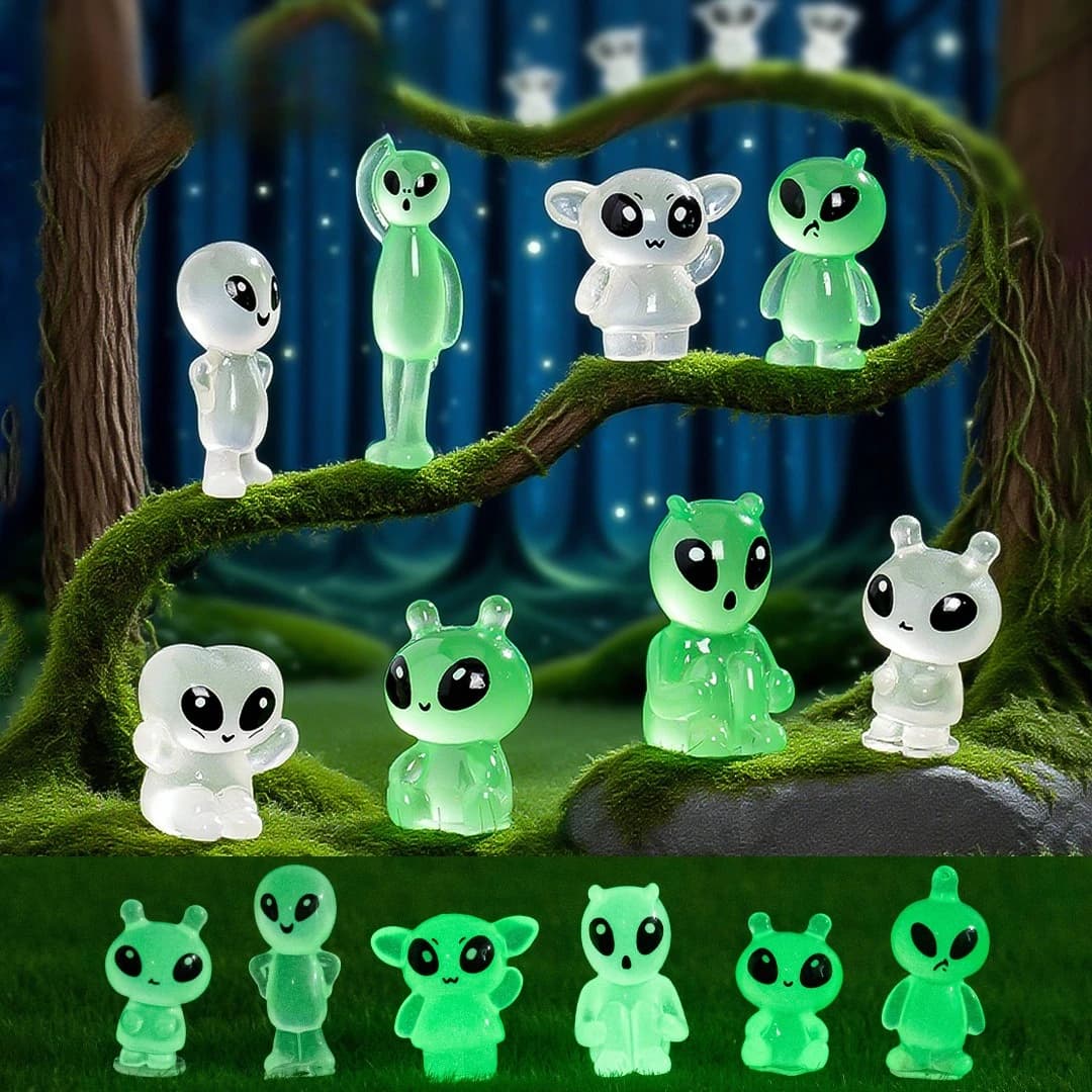 40 mini figure aliene miste che si illuminano al buio per terrario, decorazioni artigianali fai da te, figurine in miniatura con luce notturna carina
