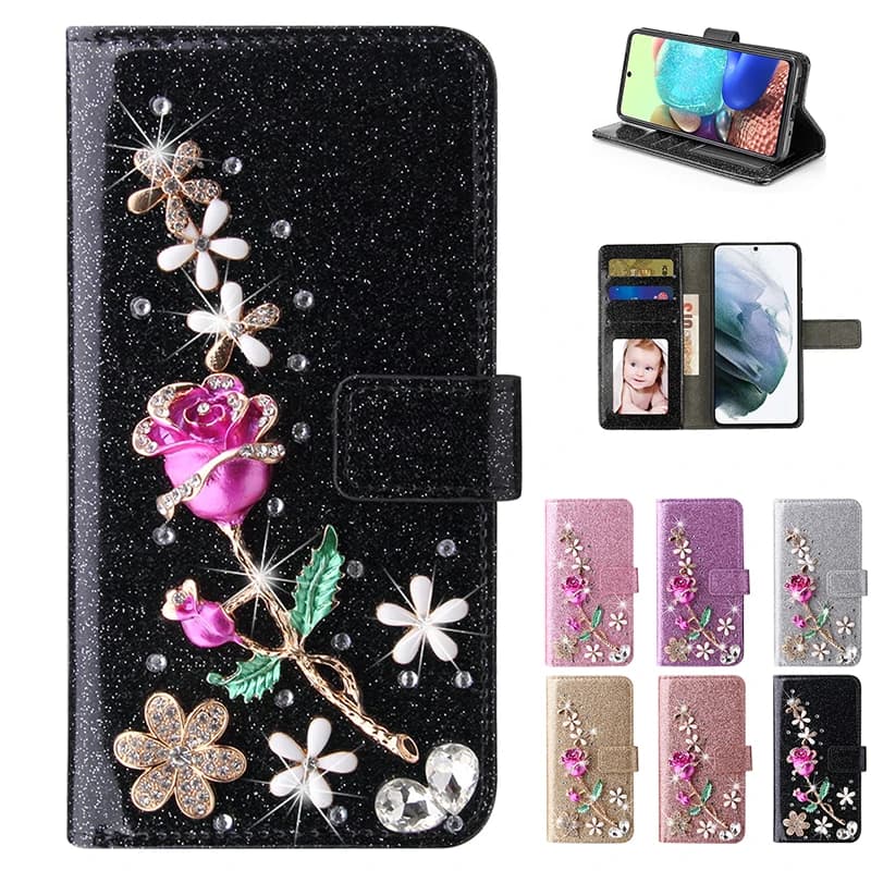 Custodia in pelle a portafoglio glitter per iPhone 17 ProMa Air 16 E Pro 15 Plus 14 13 Pro 11 12 MINI XSMax Flip Flash Rose Cover di lusso