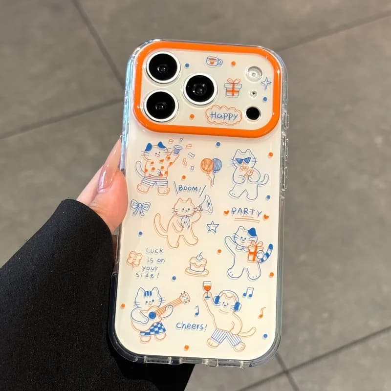 Cartoon Cute Line Cat Pattern New Creative Phone Case For iPhone 17 16 15 14 13 12 11 Pro Max Minimalist Protection Back Cover
