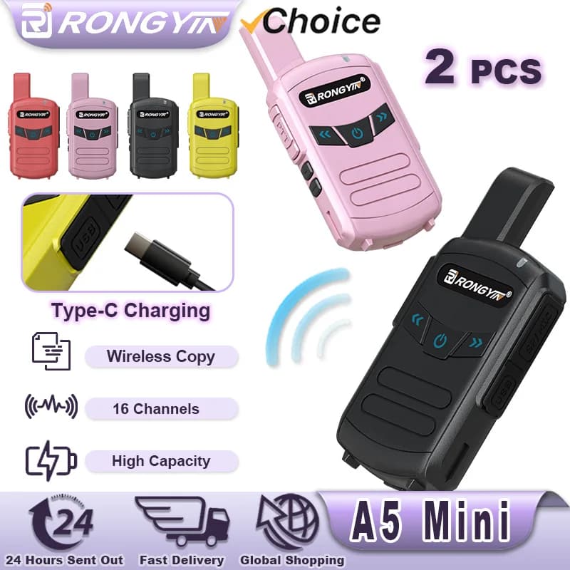 RongYin A5 Mini CB Radio UHF 400-470Mhz risparmio di batteria 16 canali di ricarica di tipo C Walkie Talkie a lungo raggio regali per bambini BF-T20