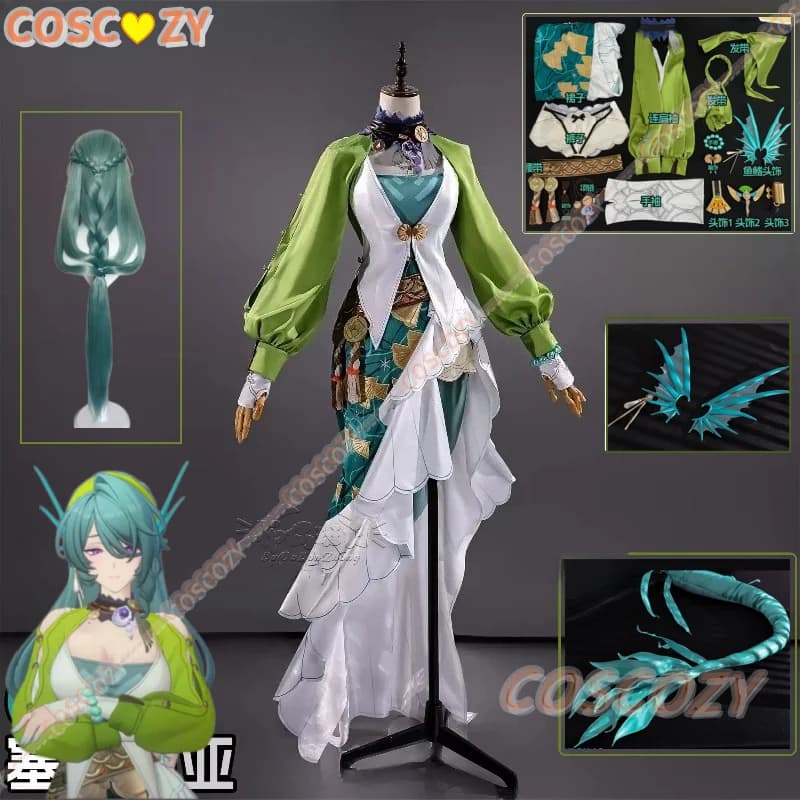 Costume Cosplay Cecilia di Zenless Zone Zero, Parrucca, Abito, Uniforme, Copricapo, Coda, Accessori per Feste di Halloween, Outfit per Giochi di Ruolo Femminili