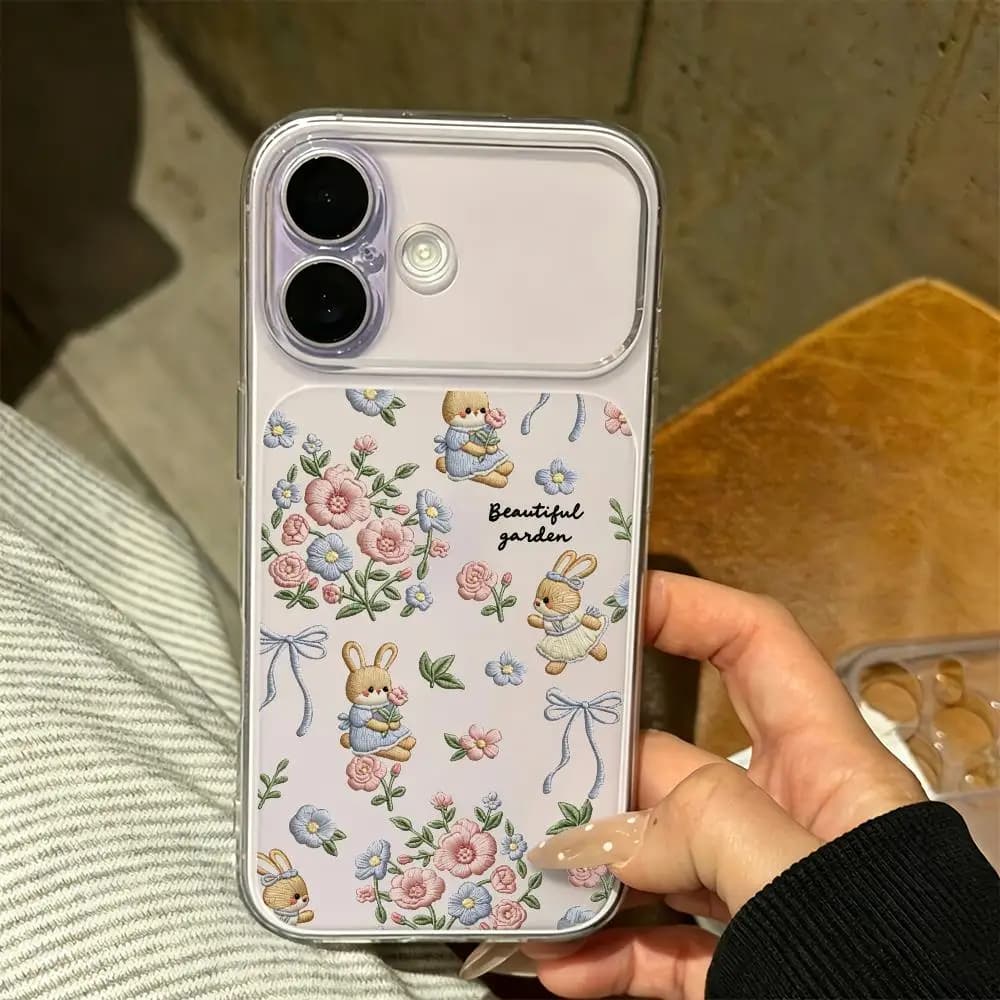 Flower Rabbit Transparent Phone Case Suitable for iPhone 17 16 15 14 13 12 11 Pro/Max/Plus Anti Drop and Anti Shock Back Cover