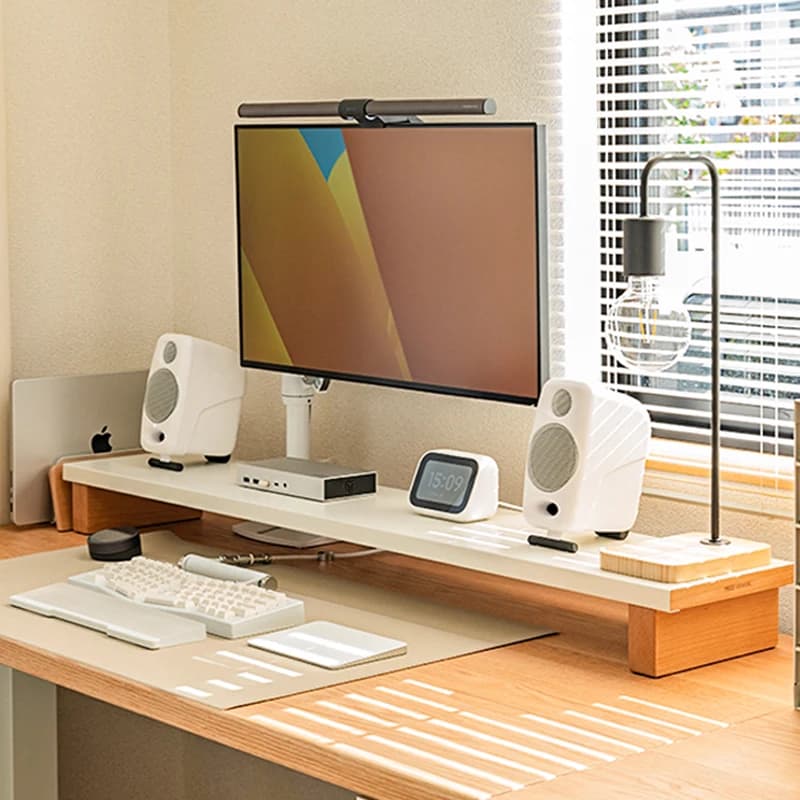 Modular Monitor Stand Carbon Steel & Solid Wood Desk Organizer Office Desktop Storage Shelf Ergonomic Computer Table for Home