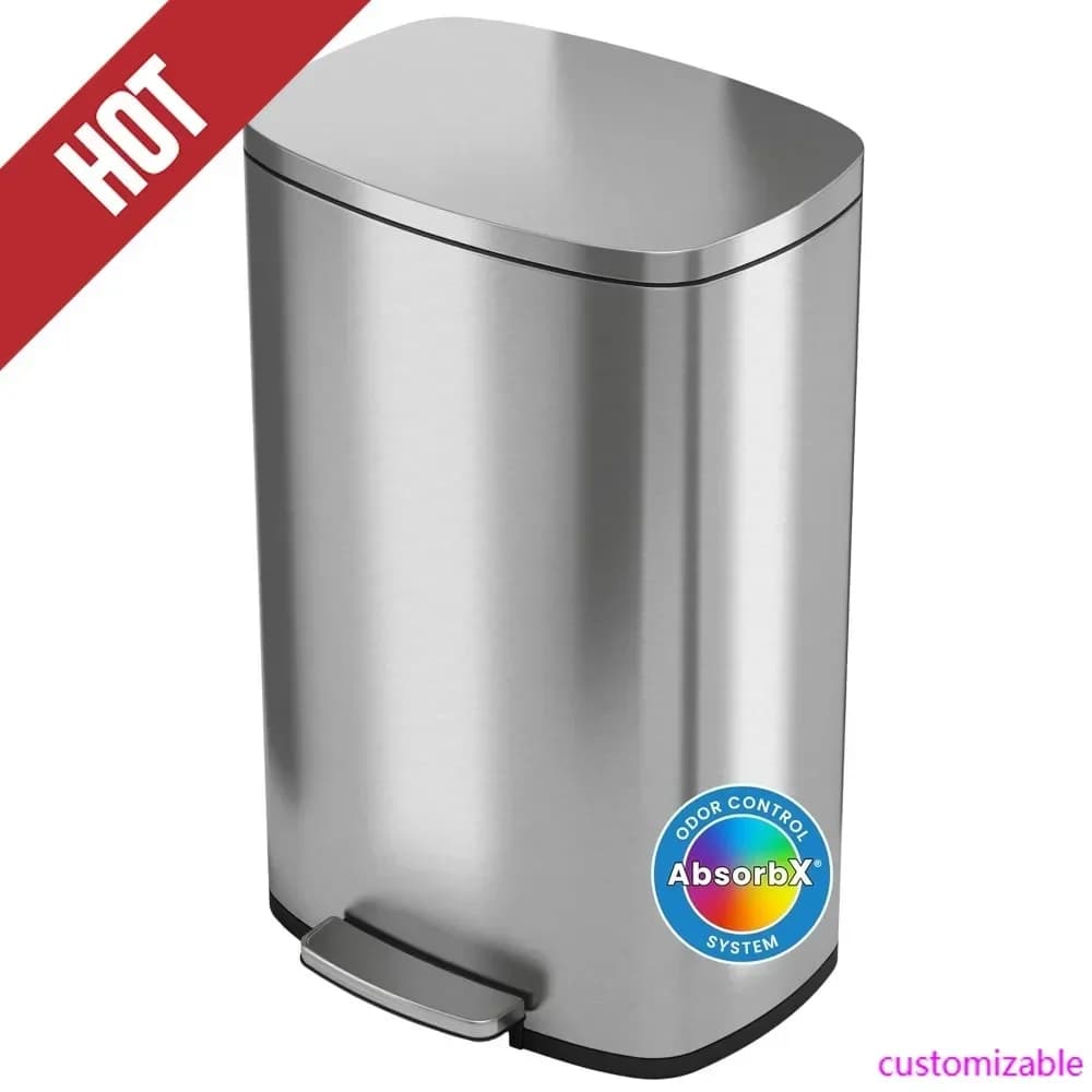 Cestino per rifiuti da cucina Hot-13.2 Gallon Step con coperchio e filtro antiodore, cestino per rifiuti da 50 litri in acciaio inossidabile per casa e ufficio