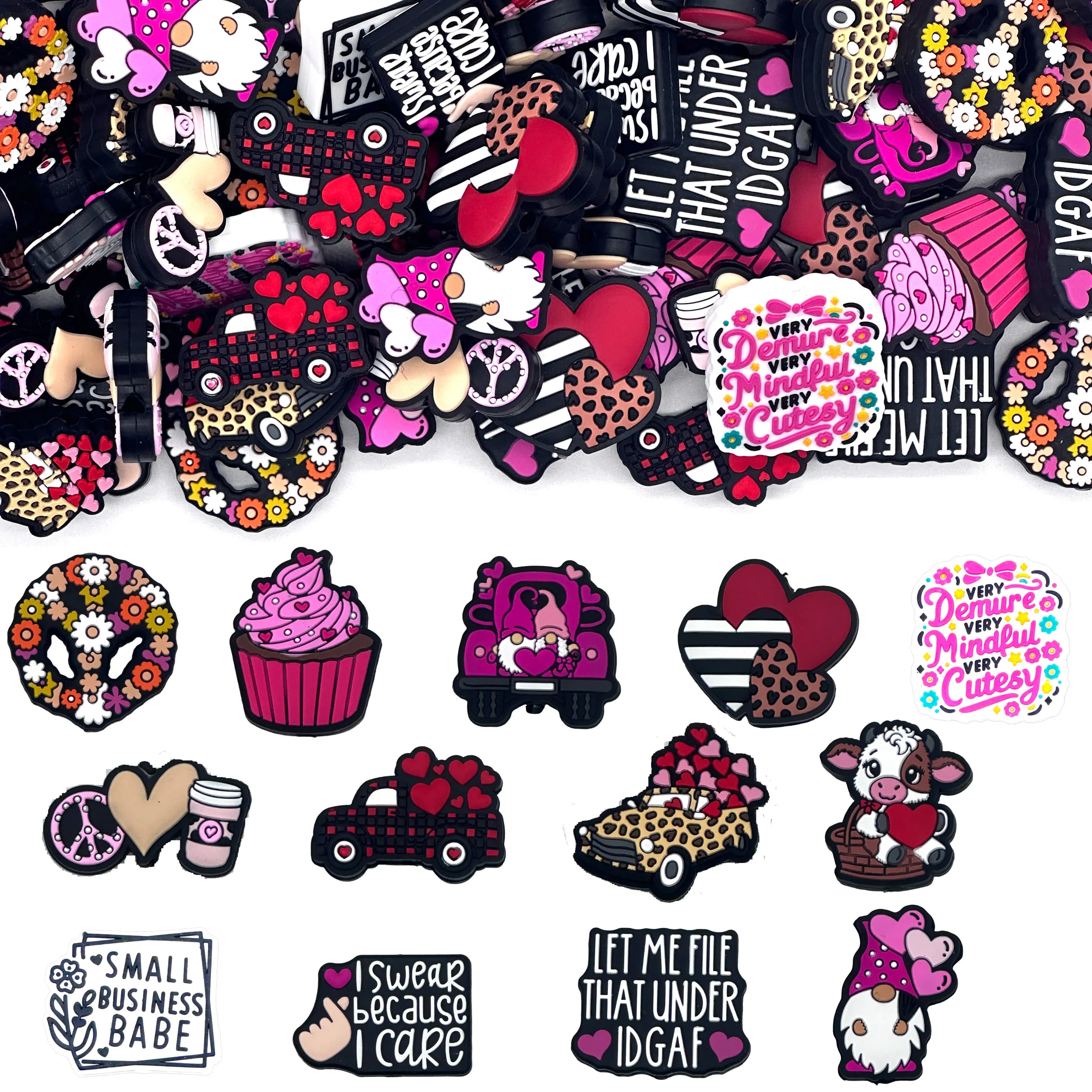 10 pezzi serie San Valentino perline focali in silicone collane fai da te penna di plastica perline portachiavi decorazione auto catene catene borsa catene
