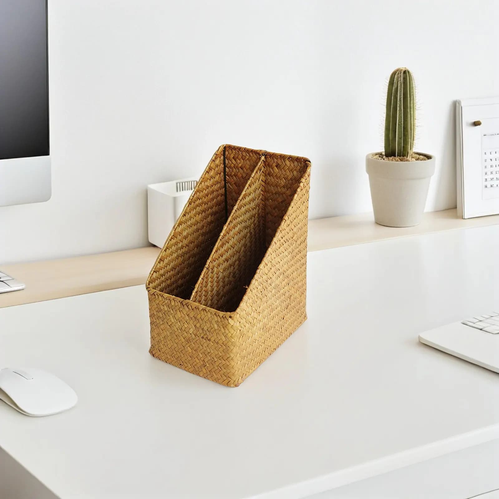 Organizzatore Portadocumenti in Paglia Intrecciata a Mano, Porta Libri e Archivio per Scrivania, Ufficio, Studio, Biblioteca, Aula, Dormitorio