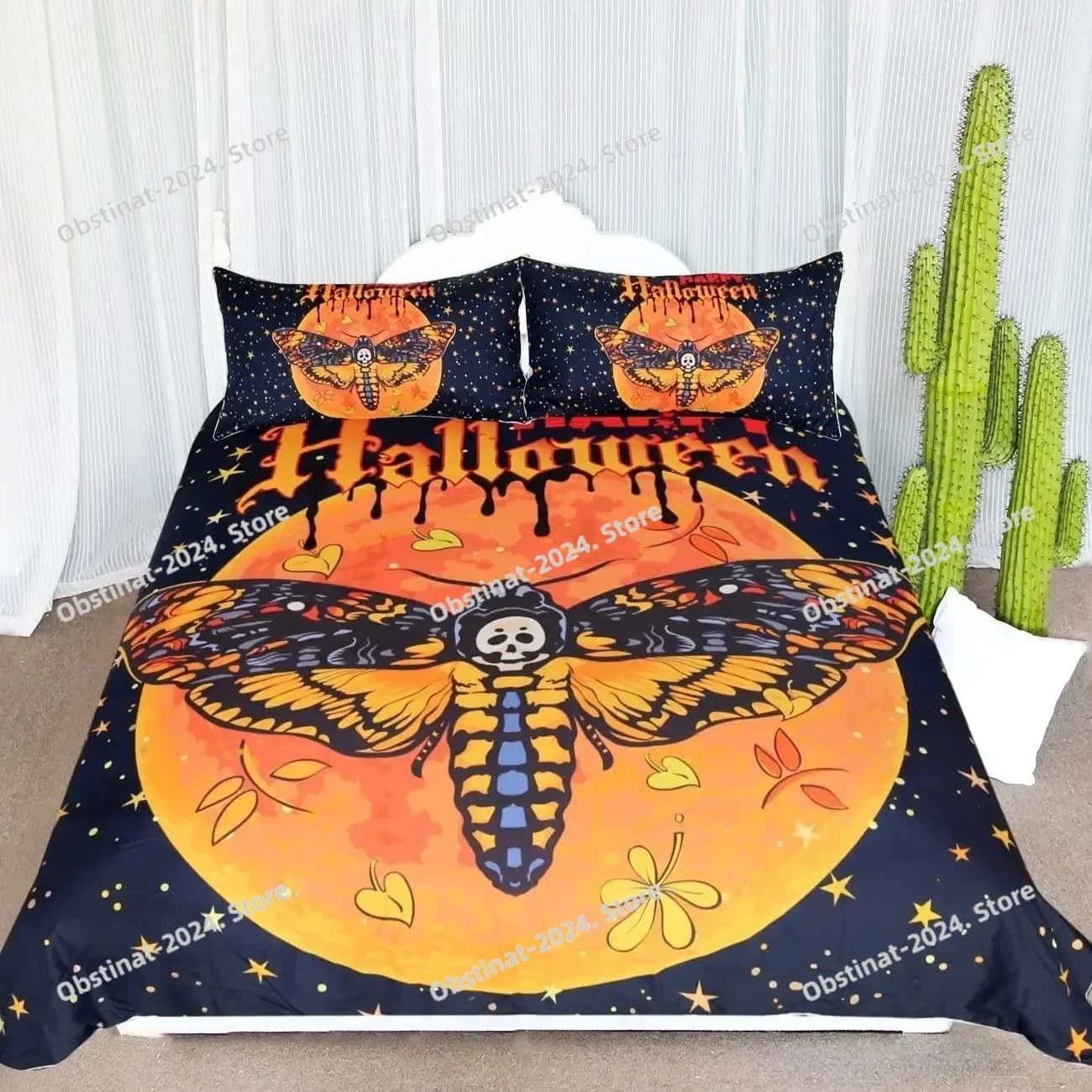 Morte falena galassia sole e luna set di biancheria da letto con teschio gotico Boho copripiumino lenzuolo federa copripiumino morbido full queen king size