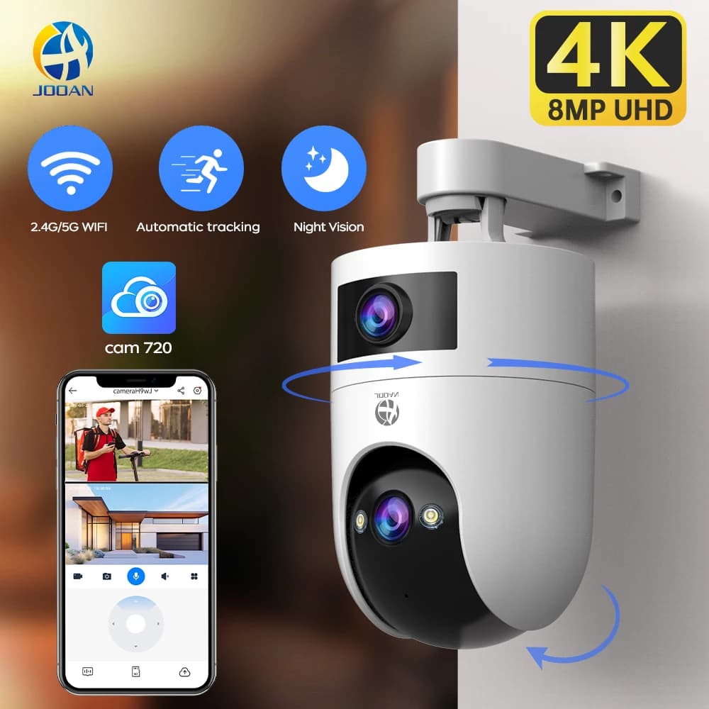 Jooan 4K 8MP Doppia Lente Doppio Schermo Telecamera IP Wifi Telecamera PTZ Esterna AI Auto Tracking Telecamera CCTV Audio Video Sorveglianza