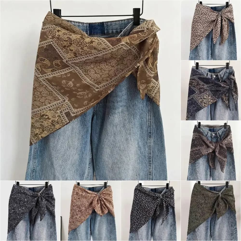 Sciarpa in Seta Sintetica da Donna, Stampa Floreale Cashew, Stile Y2K Streetwear, Grembiule, Gonna Avvolgente, Stampa Etnica, Gonne Arricciate, Decorazione per Jeans