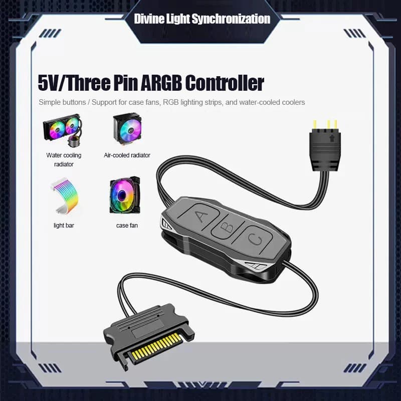Shenguang synchronous 5v3 pin ARGB controller chassis fan light with RGB wireless 5V three pin to sata remote control