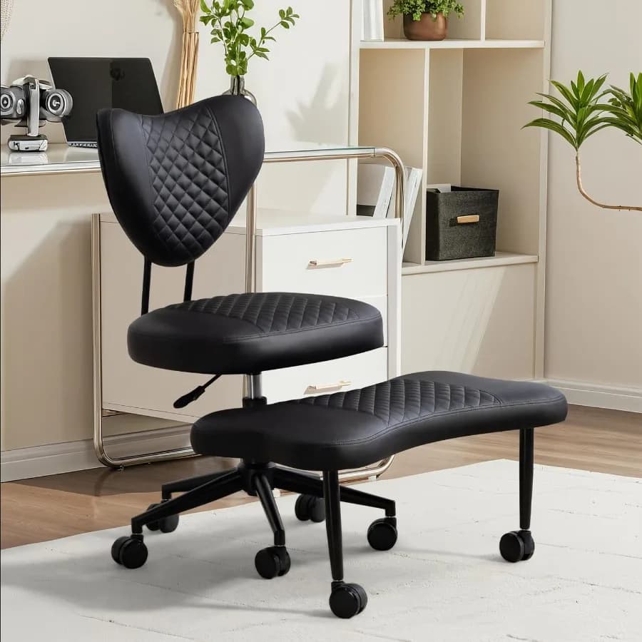 Meditation Chair Ergonomic Cross Legged Seating Chair with Lumbar Support and Height Adjustable Seat Cushion Kneeling Chair wit