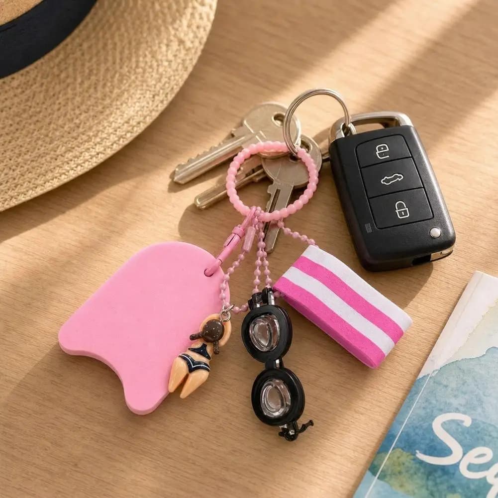 Cute Swim Themed Keychain With Mini Goggles Kickboard Cute Pool Party Keychain Bag Pendant Water Sports Bag Decoration