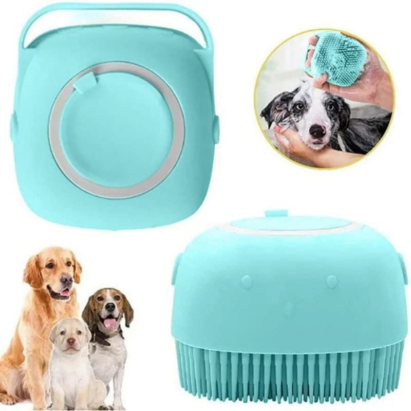 Soft Silicone Pet Massage Bath Brush Shampoo Dispenser with Rubber Bristles Shower Cleaning Grooming Tool for Dogs Cats Puppy