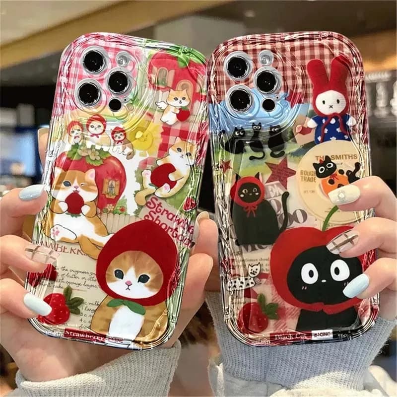 Red Apple Hat Black Cat Strawberry Funny Case For IPhone 17 16 15 14 12 11 Pro Max Plus 13 Mini Air 16E Full Protection Cover