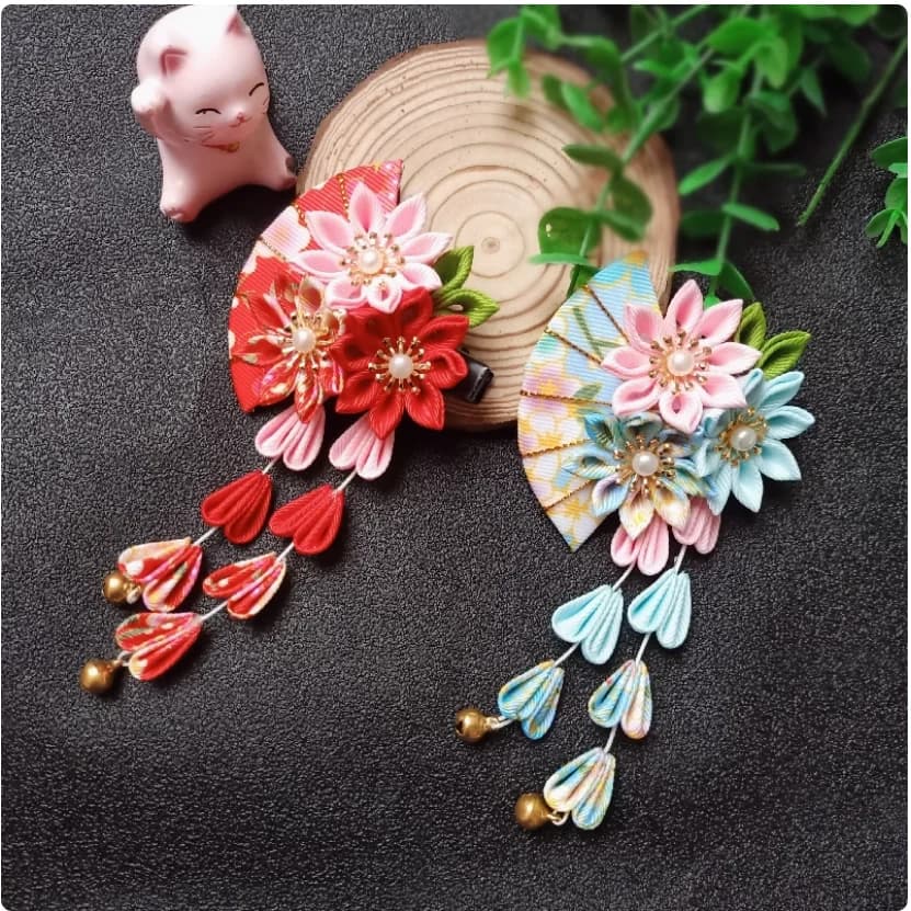 2024 Original Japanese Geisha Hair Accessories Kimono Bathrobe Fan Headdress Ancient Style Hanfu Fine Work Zephyr Hairpin