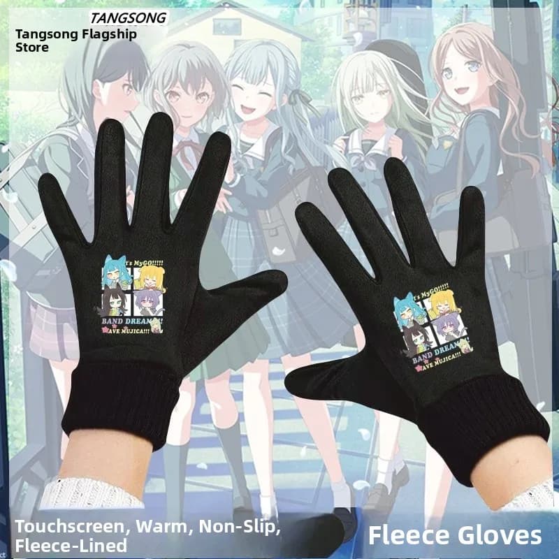 Bang Dream Ave Guanti da ciclismo invernali con touchscreen Guanti da ciclismo caldi foderati in pile da uomo Guanti da ciclismo in fibra elastica di poliuretano per giovani